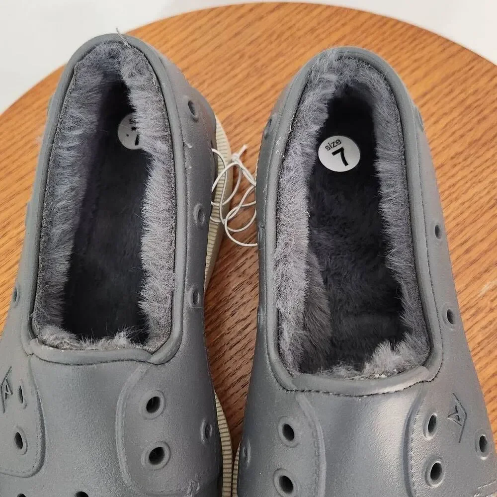 Sperry Men's Gray Float Boat Shoes with Faux Fur Lining Size 7 NWOT
